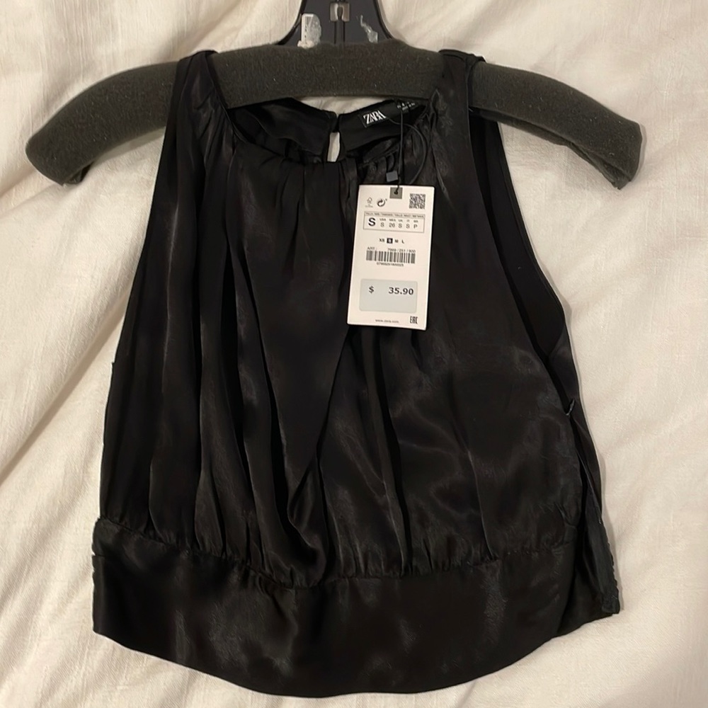 Zara black satin crop tank size small new with tags